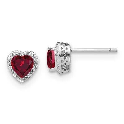 Diamond Cr Ruby Halo Heart Post Earrings 14k White Gold EM7400-CRU-010-SSA, MPN: EM7400-CRU-010-SSA…