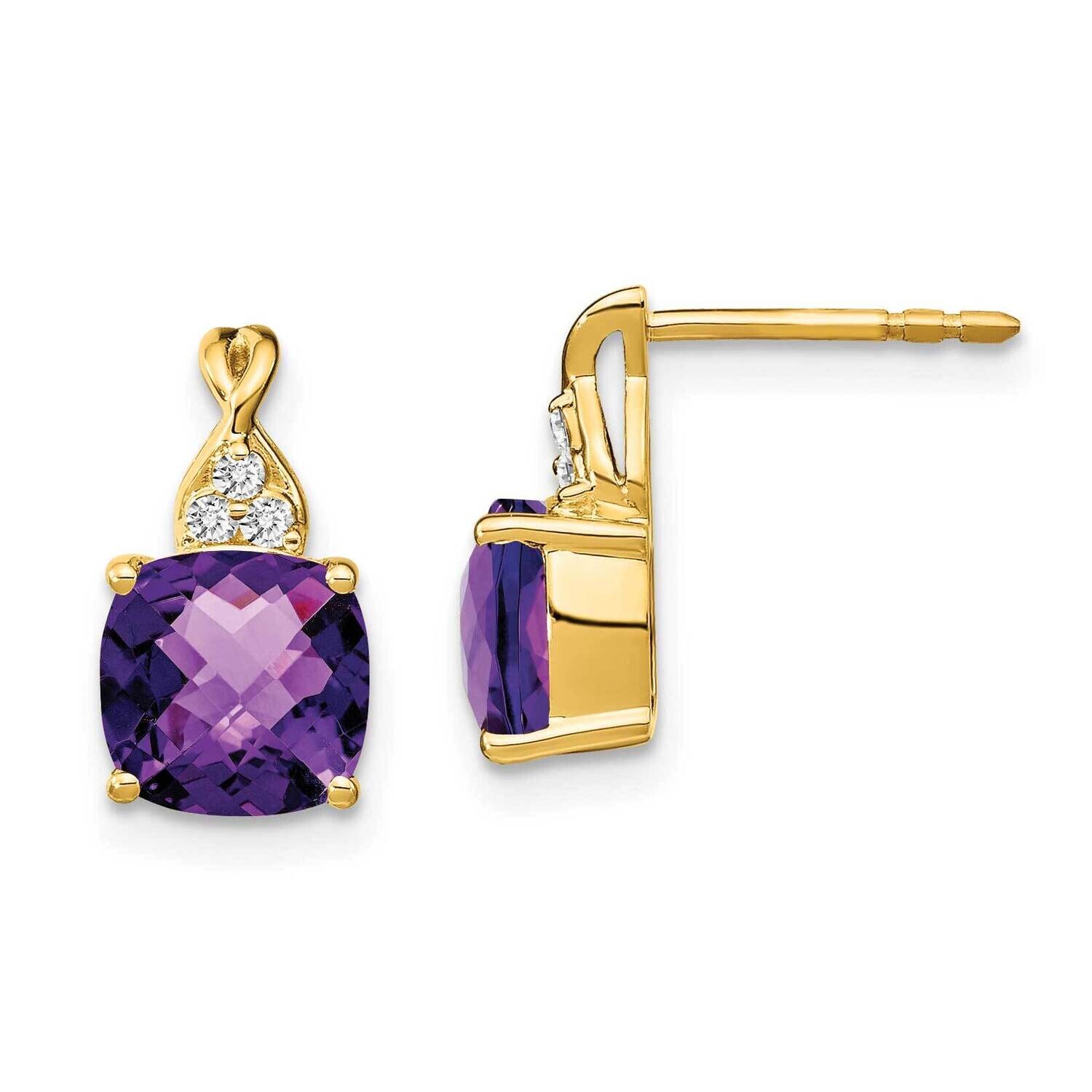 Checkerboard Amethyst Diamond Earrings 14k Gold EM4393-AM-006-YA, MPN: EM4393-AM-006-YA, 1911014018…