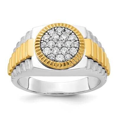 Ibgoodman Men&#39;s Polished Satin Textured 1/2 Carat A Quality Diamond Round Cluster Ring 10k Two-Tone…