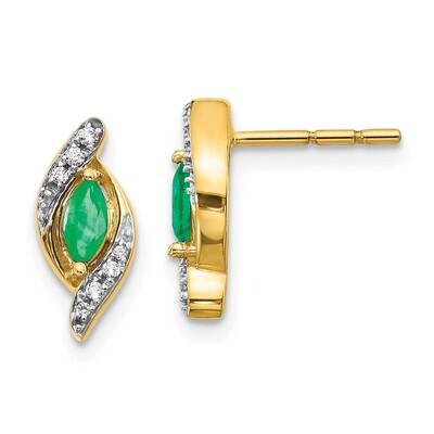 1/15Ct Diamond Emerald Earrings 10k Gold EM5594-EM-007-1YA, MPN: EM5594-EM-007-1YA, 191101833885