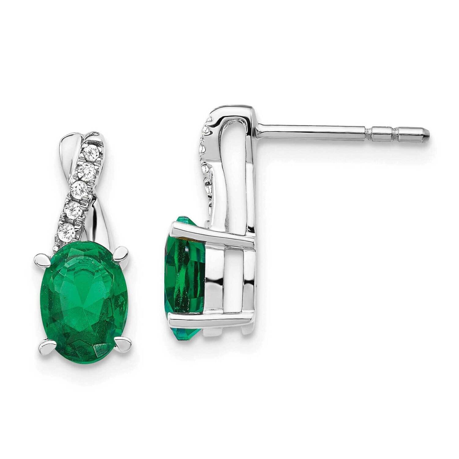 Created Emerald Diamond Earrings 14k White Gold EM4235-CEM-006-WA, MPN: EM4235-CEM-006-WA,