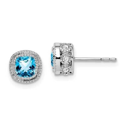 Cushion Blue Topaz Diamond Earrings 10k White Gold EM7092-BT-019-1WA, MPN: EM7092-BT-019-1WA, 19110…