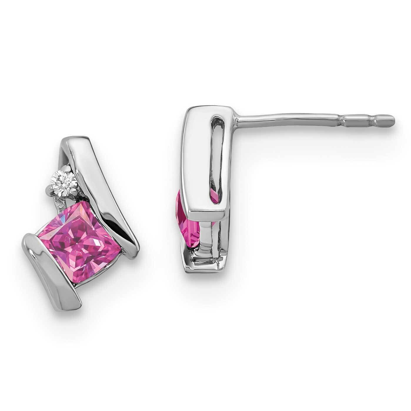 Cushion Cr. Pink Sapphire Diamond Earrings 10k White Gold EM7398-CPS-003-1WA