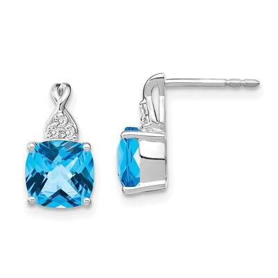 Checkerboard Blue Topaz Diamond Earrings 14k White Gold EM4393-BT-006-WA, MPN: EM4393-BT-006-WA,