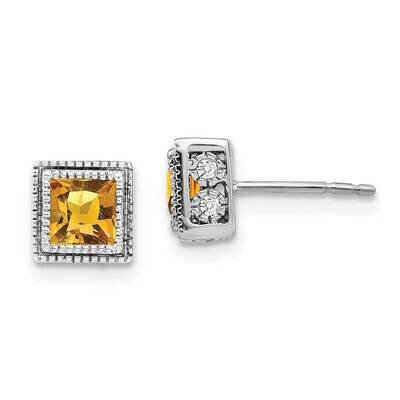 Square Citrine Diamond Earrings 14k White Gold EM7096-CI-016-WA, MPN: EM7096-CI-016-WA, 191101840913