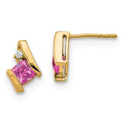 Cushion Cr. Pink Sapphire Diamond Earrings 10k Gold EM7398-CPS-003-1YA, MPN: EM7398-CPS-003-1YA,