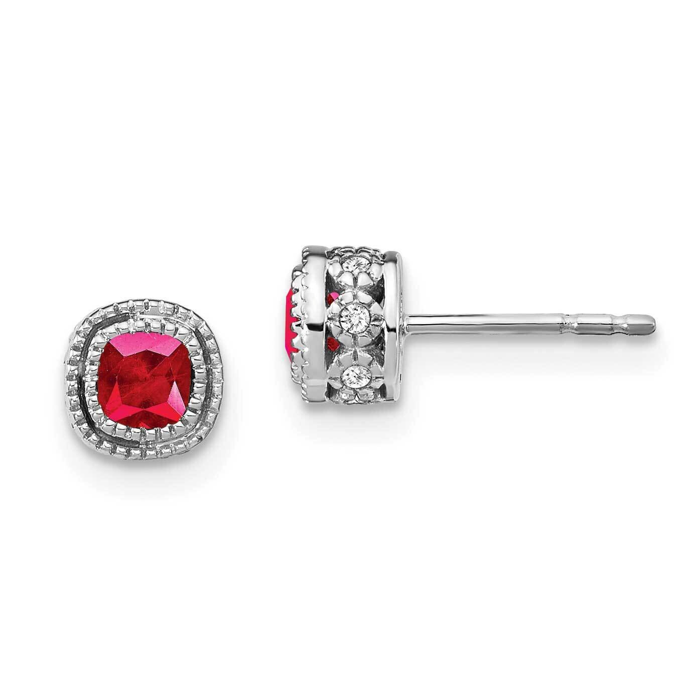 Cushion Ruby Diamond Earrings 14k White Gold EM7092-RU-010-WA, MPN: EM7092-RU-010-WA, 191101840418