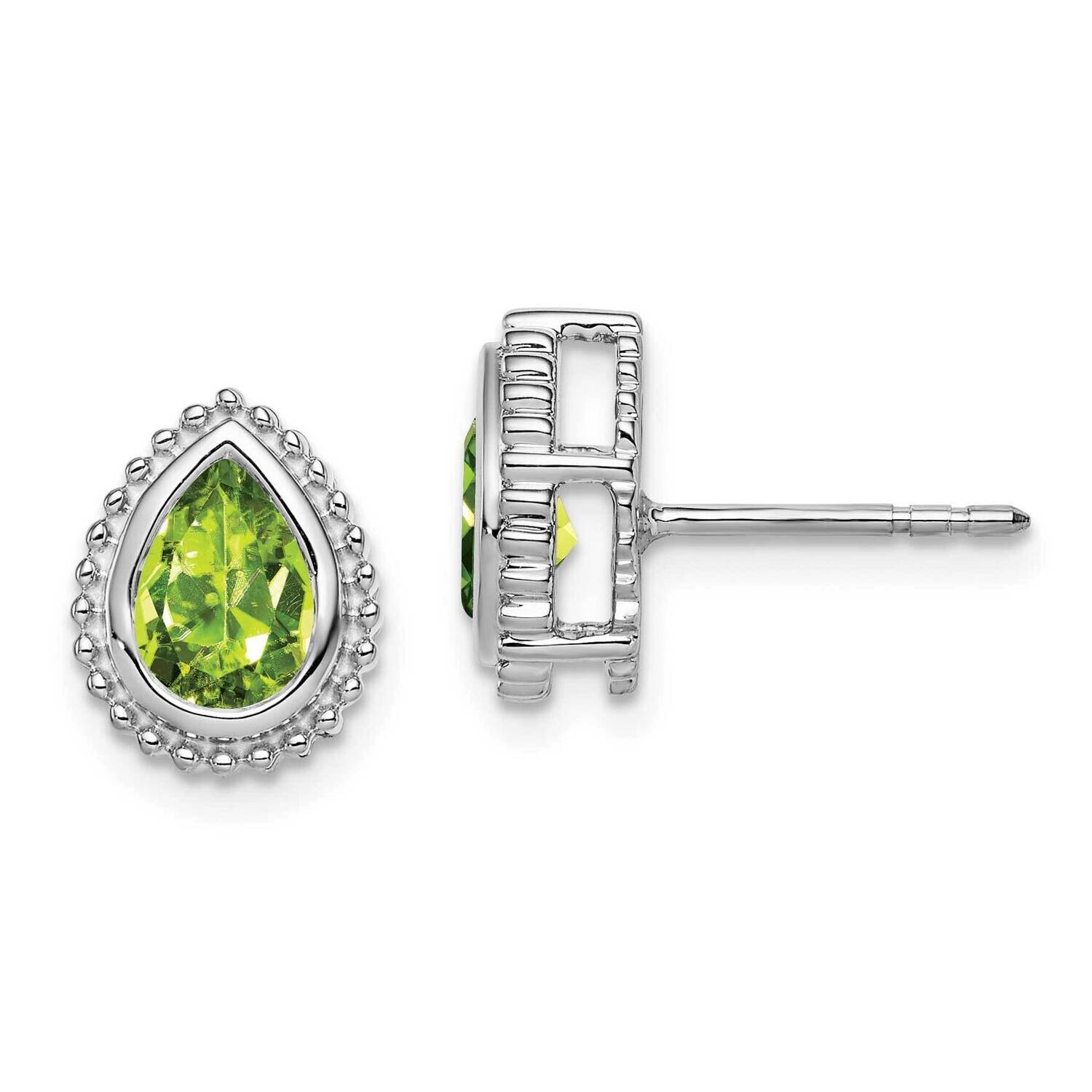 Pear Peridot Post Earrings 14k White Gold EM7203-PE-W, MPN: EM7203-PE-W, 191101842788