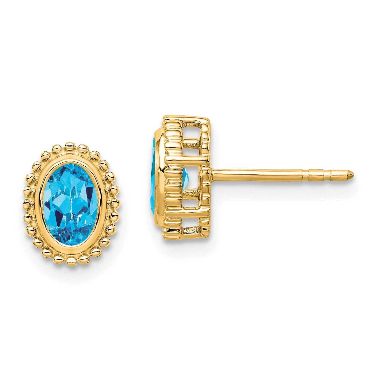 Oval Blue Topaz Post Earrings 14k Gold EM7202-BT-Y, MPN: EM7202-BT-Y, 191101842559