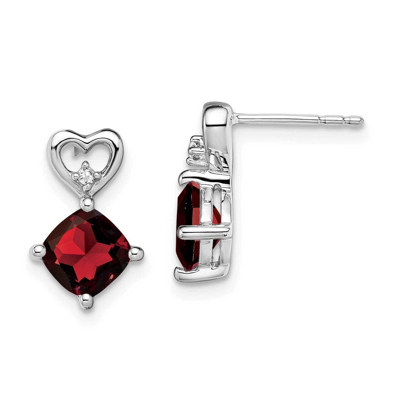 Garnet Diamond Heart Earrings 14k White Gold EM7399-GA-002-WA, MPN: EM7399-GA-002-WA, 191101401442