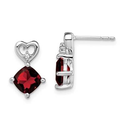 Garnet Diamond Heart Earrings 14k White Gold EM7399-GA-002-WA, MPN: EM7399-GA-002-WA, 191101401442