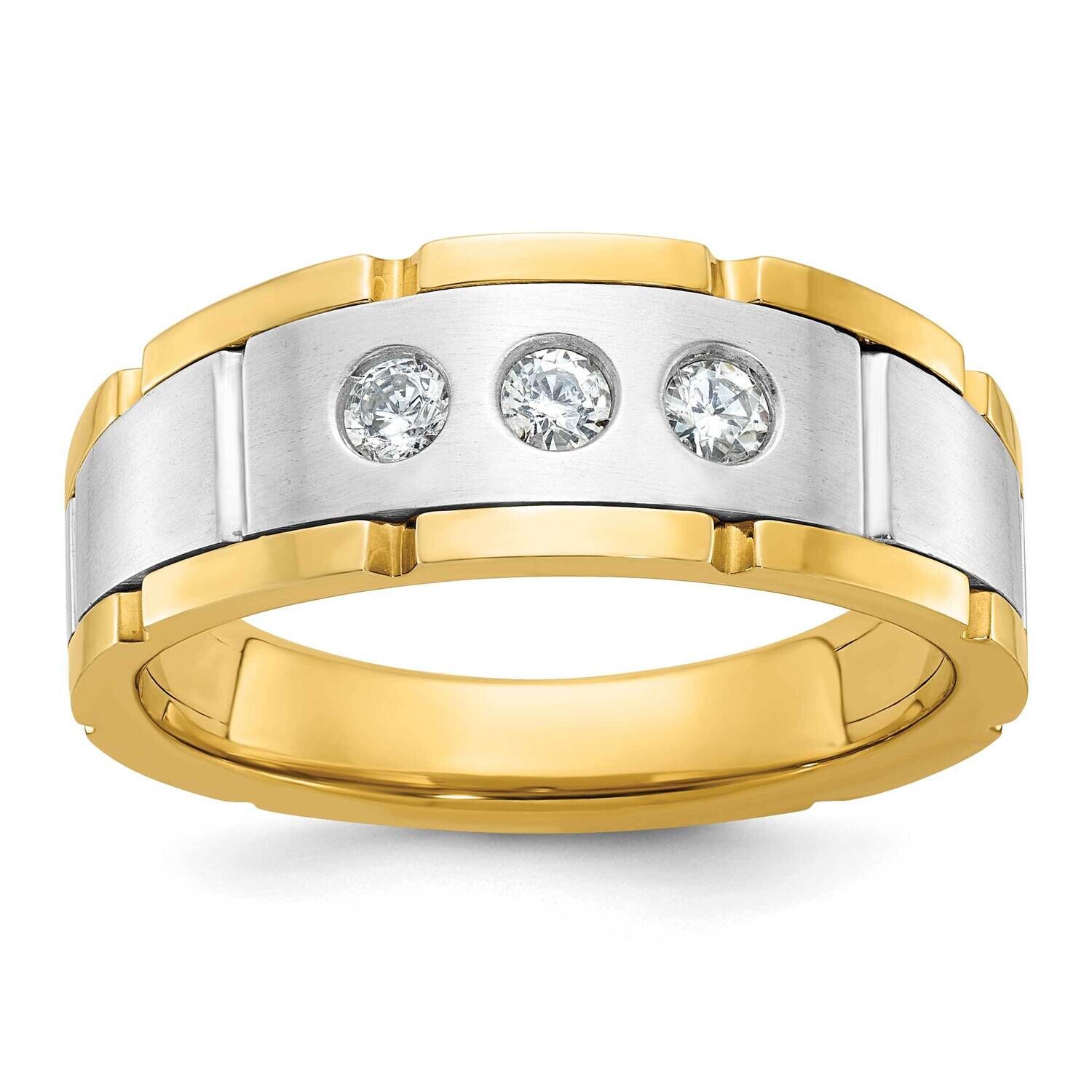Ibgoodman Men&#39;s Polished Satin Grooved 3-Stone Ring Mounting 14k Two-Tone Gold B63924-4YW by IBGood…