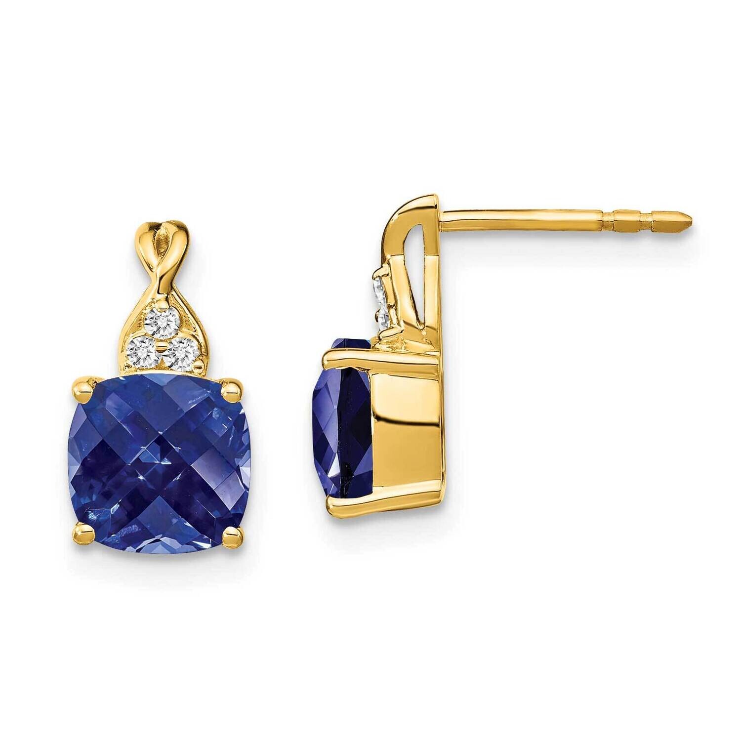 Checkerboard Created Sapphire Diamond Earrings 14k Gold EM4393-CSA-006-YA