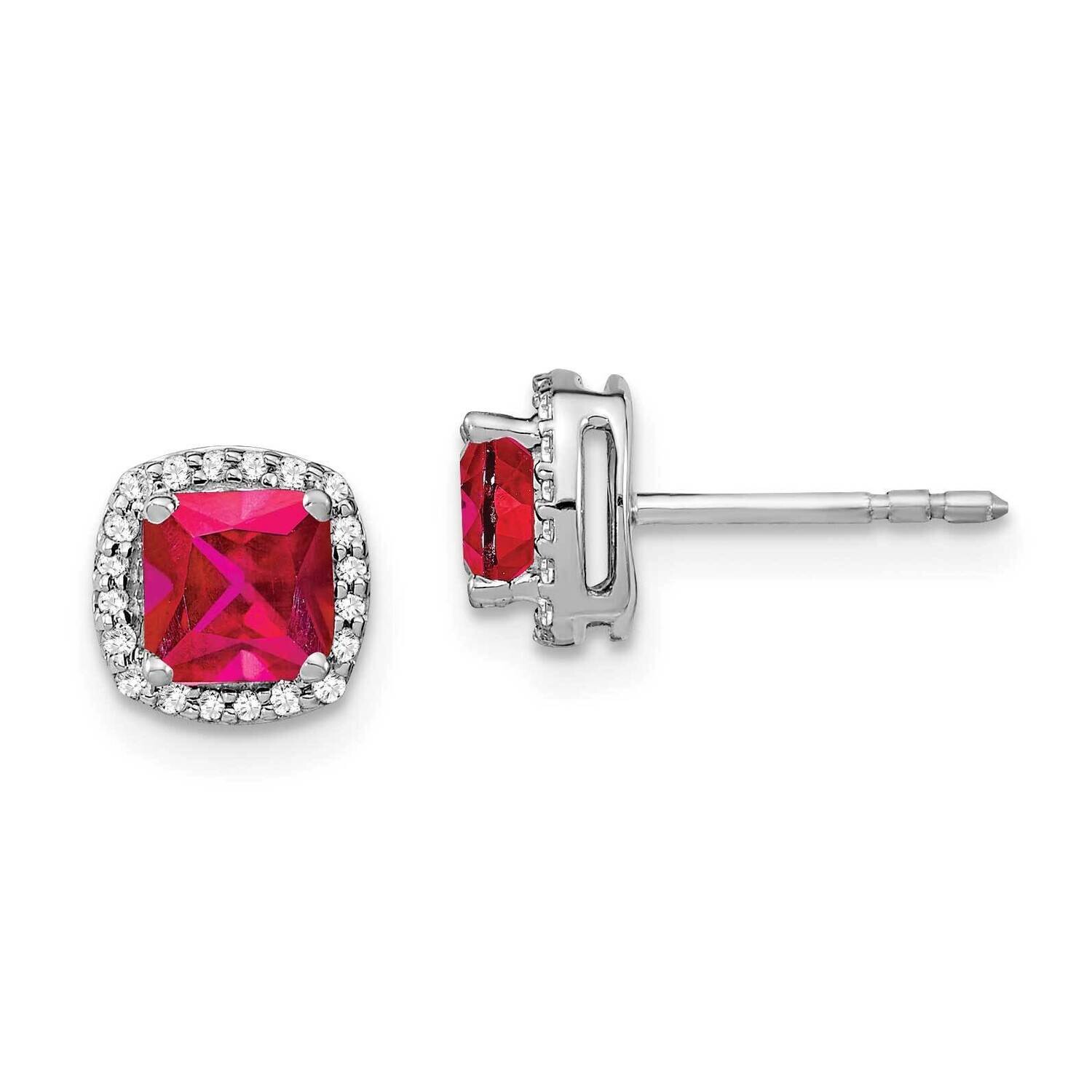 Cushion Ruby Diamond Halo Earrings 14k White Gold EM4241-RU-015-WA, MPN: EM4241-RU-015-WA, 19110183…