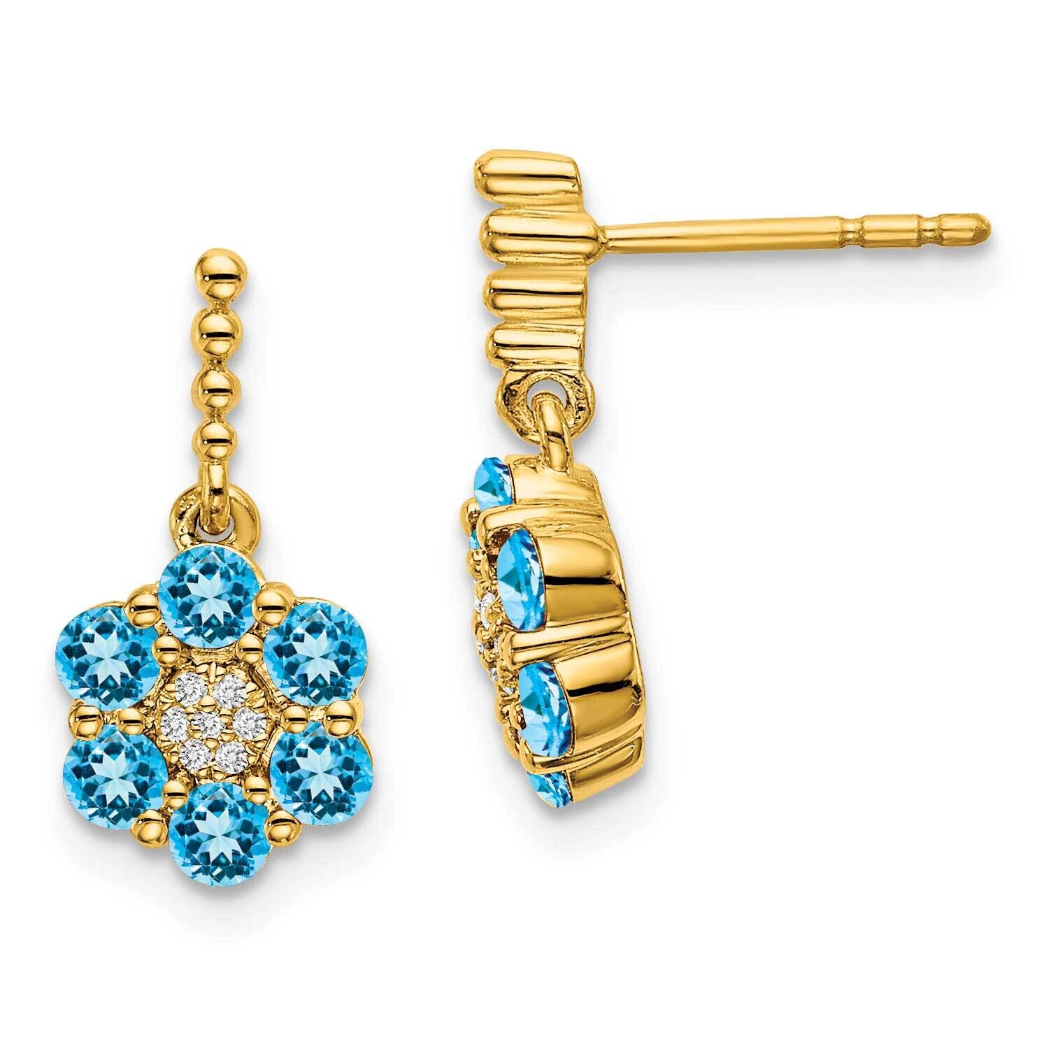 Blue Topaz Diamond Earrings 14k Gold EM7191-BT-004-YA, MPN: EM7191-BT-004-YA, 191101841965