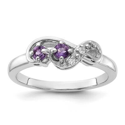 Amethyst CZ Swirl Ring Sterling Silver Rhodium-Plated QR7438AM, MPN: QR7438AM,