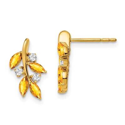 Citrine Diamond Leaf Earrings 14k Gold EM7127-CI-014-YA, MPN: EM7127-CI-014-YA, 191101841750