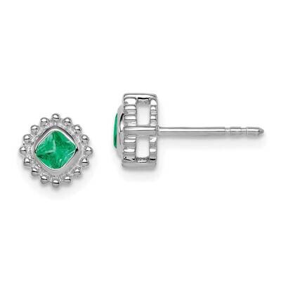 Cushion Emerald Earrings 14k White Gold EM7201-EM-W, MPN: EM7201-EM-W, 191101842429