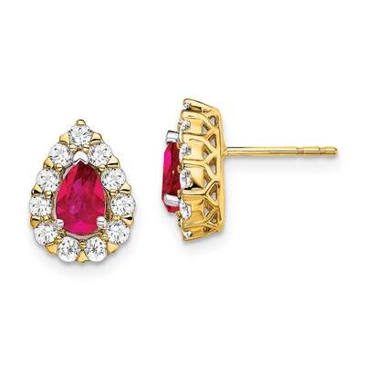Pear Ruby Diamond Halo Post Earrings 14k Gold EM6991-RU-077-YA, MPN: EM6991-RU-077-YA, 191101839245
