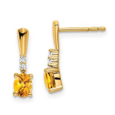 Oval Citrine Diamond Dangle Earrings 14k Gold EM7407-CI-004-YA, MPN: EM7407-CI-004-YA,