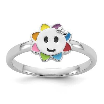 Rh-Plated Multi-Color Enameled Smiling Sun Children&#39;s Ring Sterling Silver QR7430, MPN: QR7430,