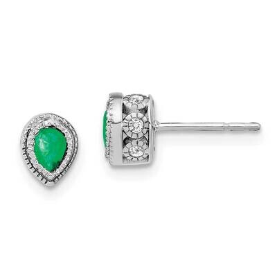 Emerald Diamond Earrings 14k White Gold EM7094-EM-015-WA, MPN: EM7094-EM-015-WA, 191101840678