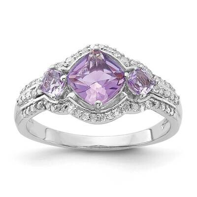 Diamond &amp; Pink Quartz Ring Sterling Silver QR3058PAM, MPN: QR3058PAM,