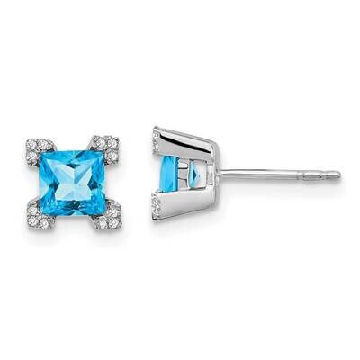 Square Blue Topaz Diamond Earrings 14k White Gold EM7103-BT-007-WA, MPN: EM7103-BT-007-WA, 19110184…
