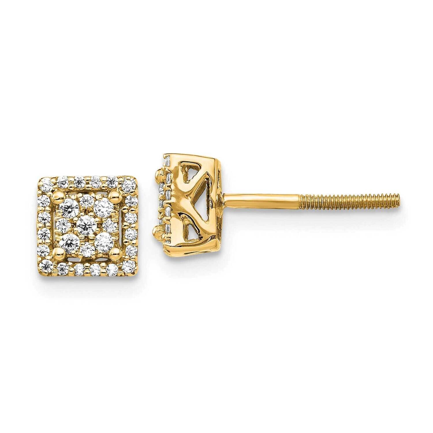 Diamond Square Screw Back Post Earrings 14k Gold EM5470-025-YA, MPN: EM5470-025-YA,