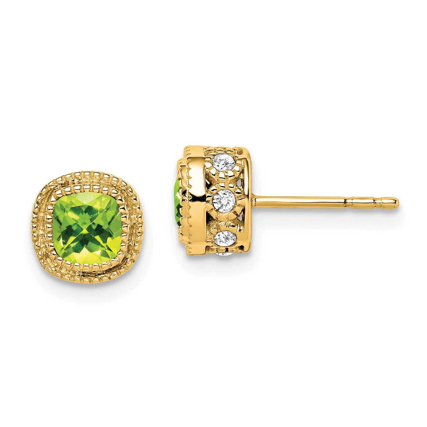 Cushion Peridot Diamond Earrings 14k Gold EM7092-PE-019-YA, MPN: EM7092-PE-019-YA, 191101840401
