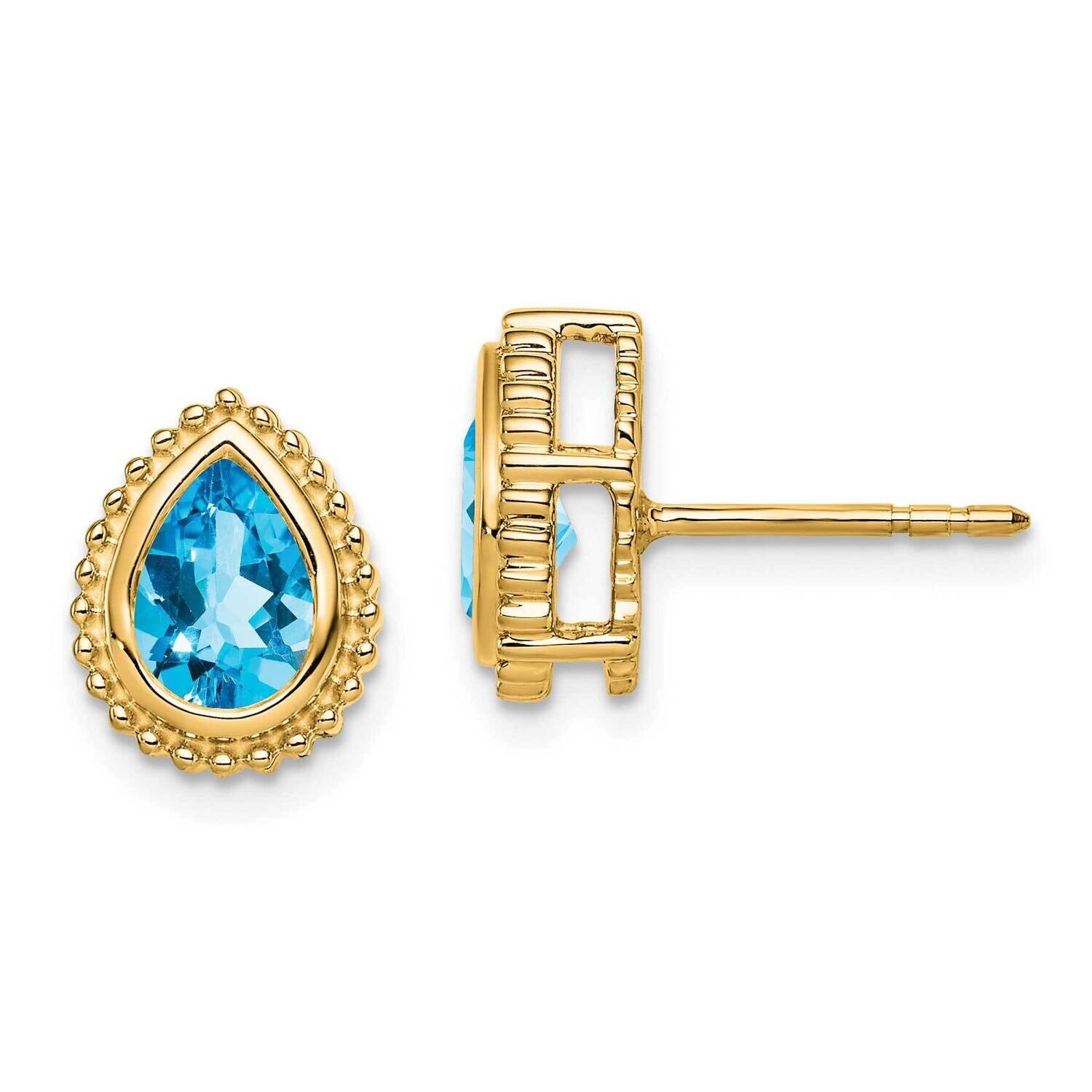 Pear Blue Topaz Post Earrings 14k Gold EM7203-BT-Y, MPN: EM7203-BT-Y, 191101842719