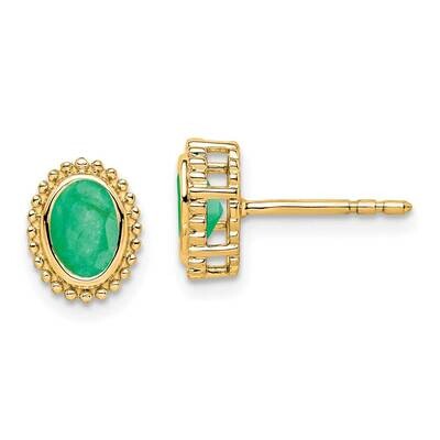 Oval Emerald Post Earrings 14k Gold EM7202-EM-Y, MPN: EM7202-EM-Y, 191101842597