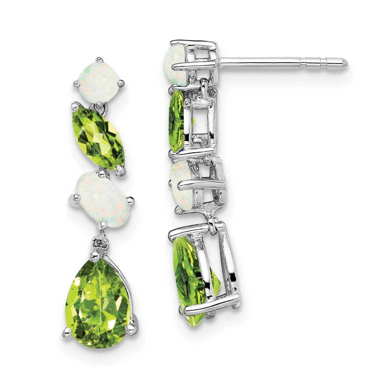 Peridot Opal Dangle Earrings 14k White Gold EM7458-PE_OP-W, MPN: EM7458-PE_OP-W, 191101843969