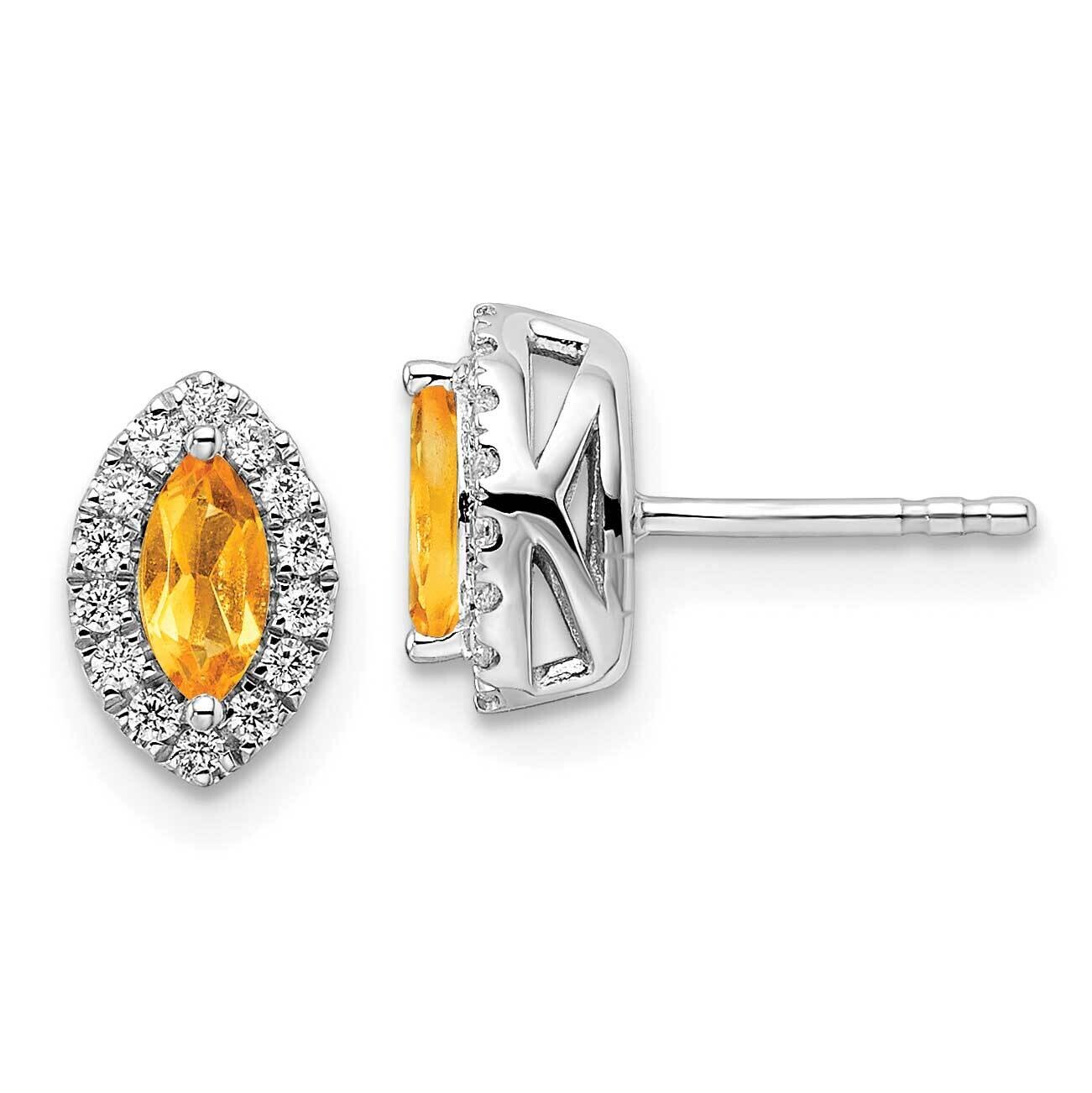 Diamond Citrine Post Earrings 14k White Gold EM9354-CI-020-WAA, MPN: EM9354-CI-020-WAA, 883957814735