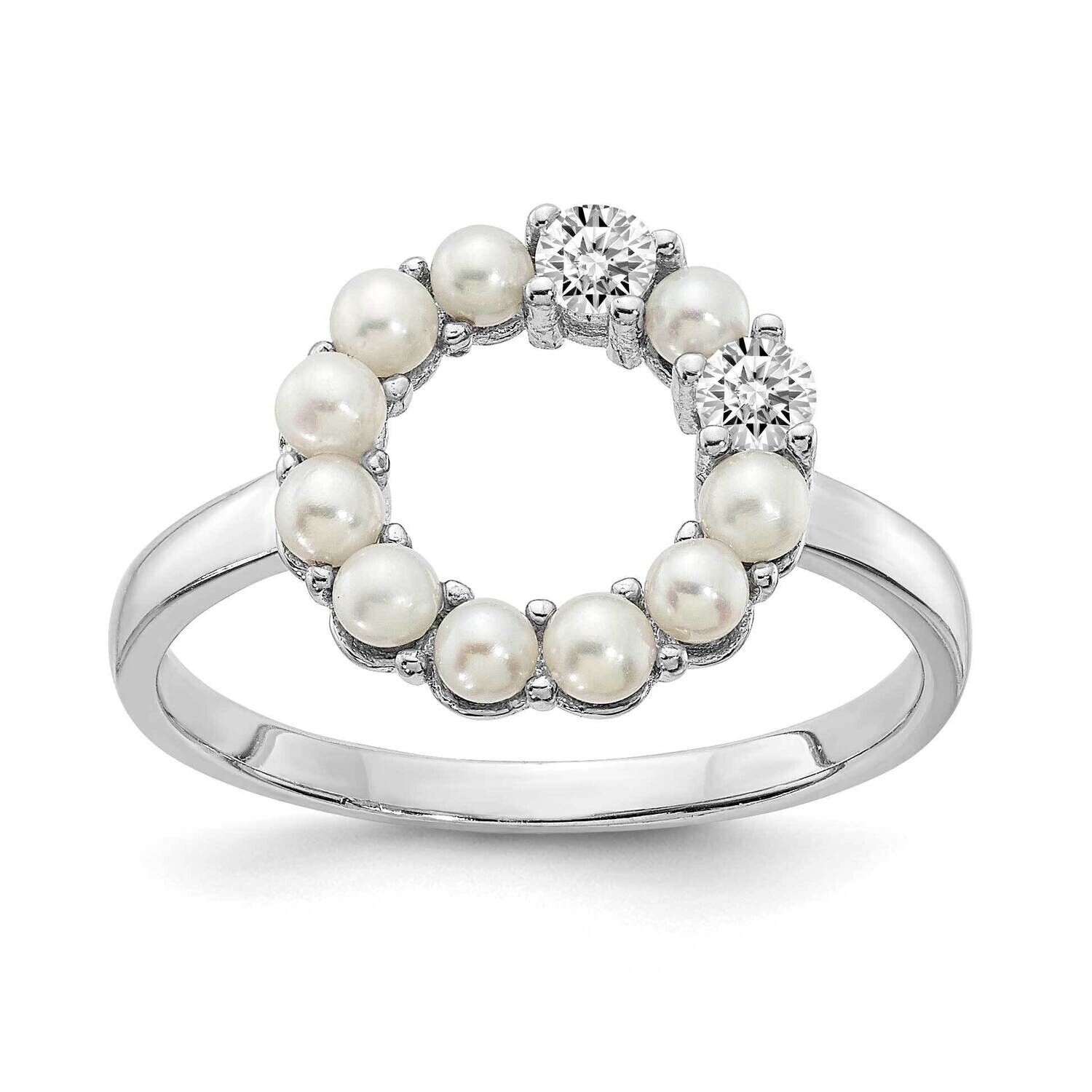 2-2.5mm Button Fwc Pearl CZ Ring Sterling Silver Rhodium-Plated QR7180, MPN: QR7180,