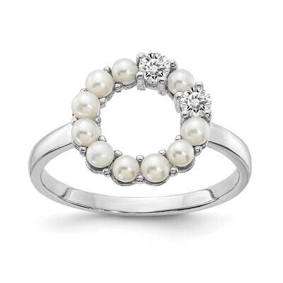 2-2.5mm Button Fwc Pearl CZ Ring Sterling Silver Rhodium-Plated QR7180, MPN: QR7180,