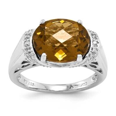 Checker-Cut Whiskey Quartz Ring Sterling Silver Rhodium-Plated QR3189WQ, MPN: QR3189WQ, 883957363547