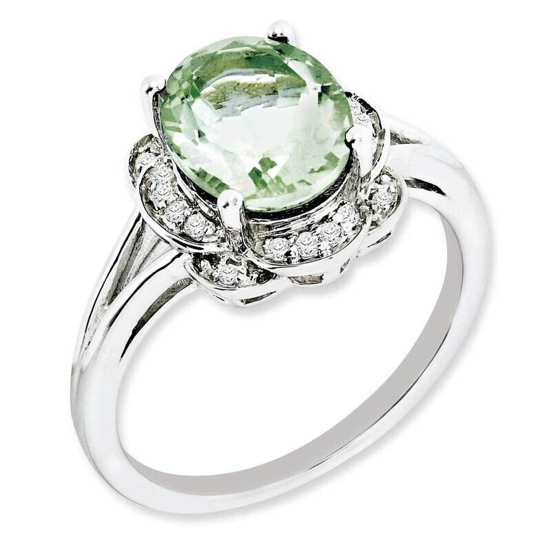 Diamond &amp; Green Quartz Ring Sterling Silver Rhodium-Plated QR3027AG, MPN: QR3027AG, 883957622453