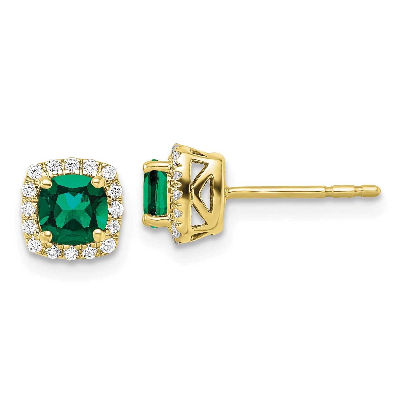 Diamond &amp; Created Emerald Halo Post Earrings 10k Gold EM8582-CEM-010-0YAA, MPN: EM8582-CEM-010-0YAA…