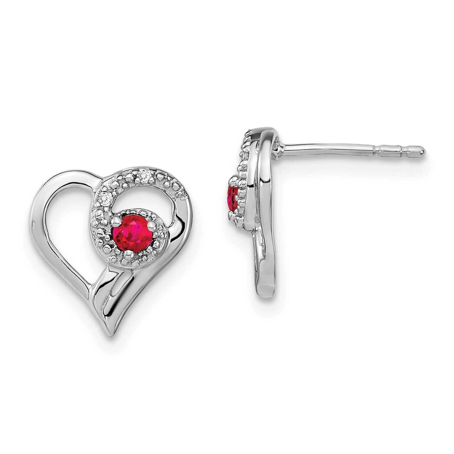 Ruby Diamond Heart Earrings 14k White Gold EM7173-RU-002-WA, MPN: EM7173-RU-002-WA, 191101841866