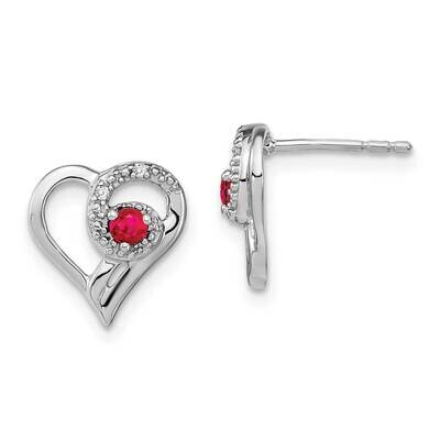 Ruby Diamond Heart Earrings 14k White Gold EM7173-RU-002-WA, MPN: EM7173-RU-002-WA, 191101841866