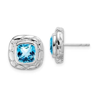 Rhodium Plated Blue Topaz Earrings Sterling Silver EM7077-BT-SS, MPN: EM7077-BT-SS, 191101844775