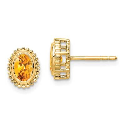 Oval Citrine Post Earrings 10k Gold EM7202-CI-1Y, MPN: EM7202-CI-1Y, 191101834677