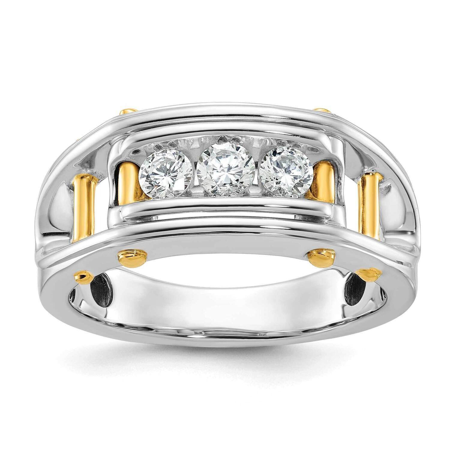 Ibgoodman Men&#39;s Polished Grooved Cut-Out 3-Stone Ring Mounting 14k Two-Tone Gold B64089-4WY by IBGo…