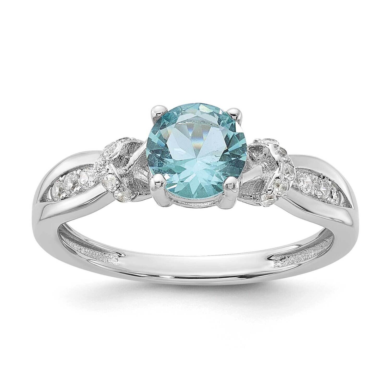 Cheryl M Brilliant-Cut Blue Glass White CZ Ring Sterling Silver Rhodium-Plated QCM1663