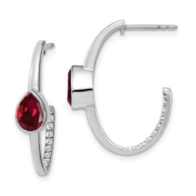 Pear Created Ruby Diamond J-Hoop Earrings 14k White Gold EM7215-RU-018-WA, MPN: EM7215-RU-018-WA, 1…