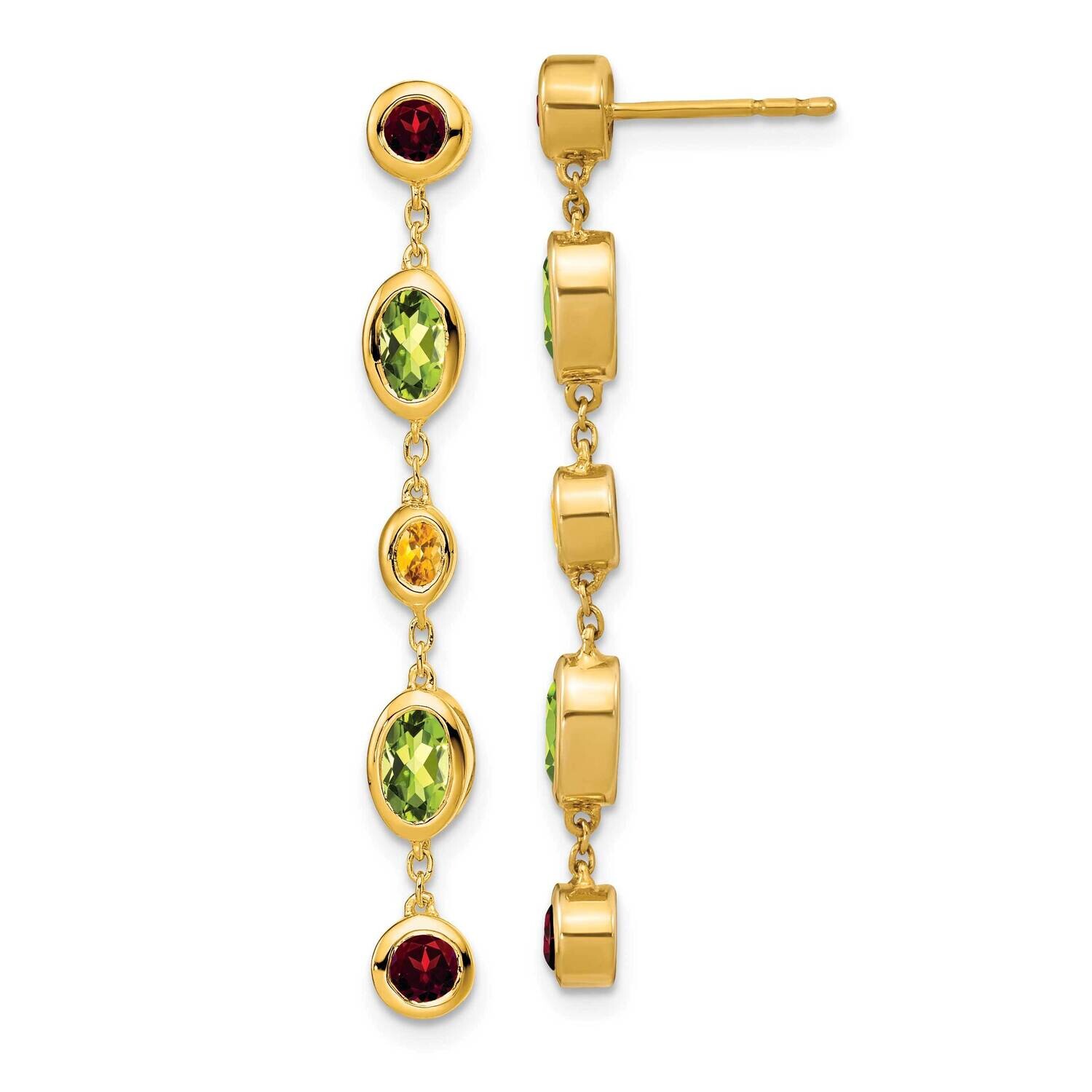 Garnet Peridot Citrine Dangle Earrings 14k Gold EM7133-GA_PE_CI-Y, MPN: EM7133-GA_PE_CI-Y, 88395796…