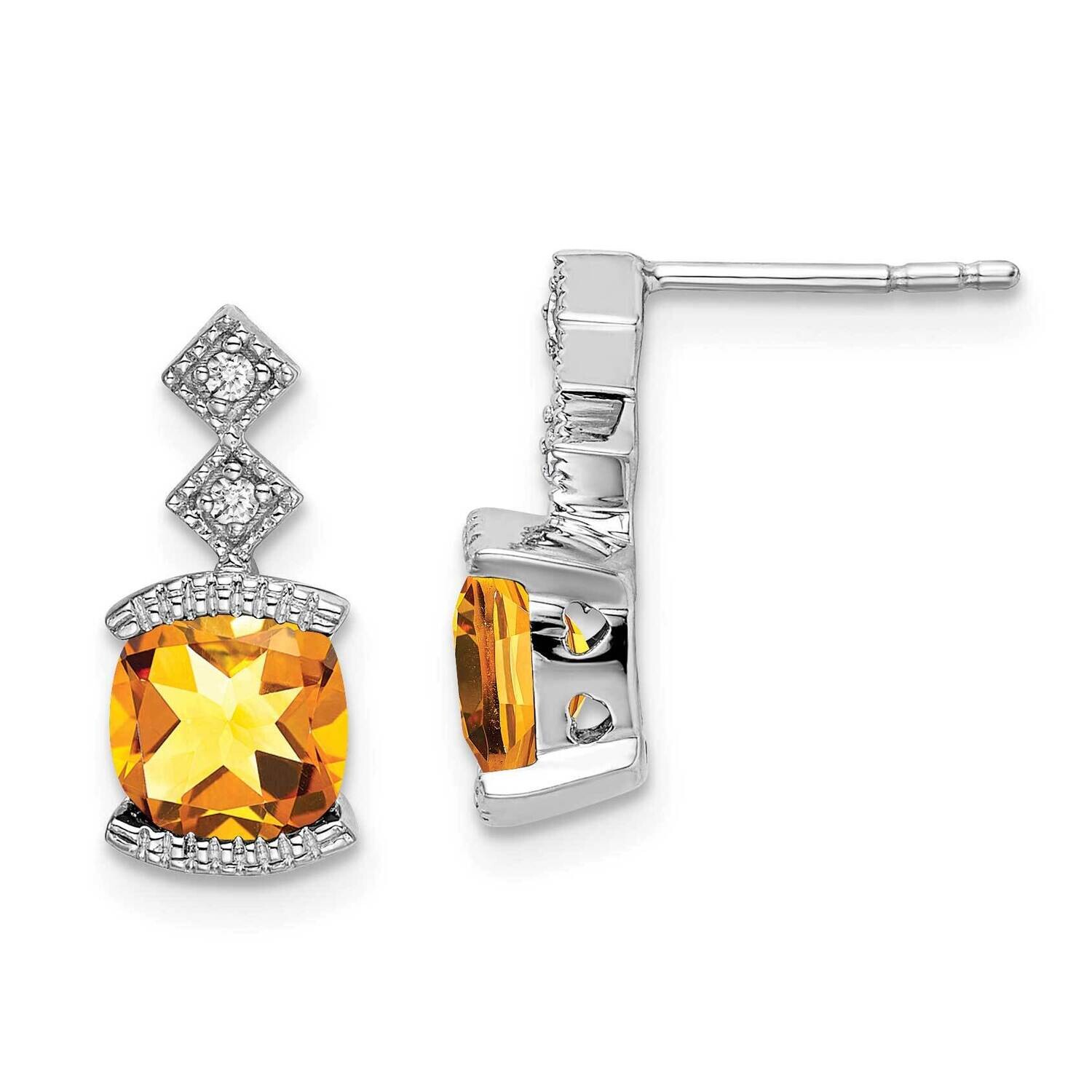 Citrine Diamond Earrings 14k White Gold EM7081-CI-004-WA, MPN: EM7081-CI-004-WA, 191101839641
