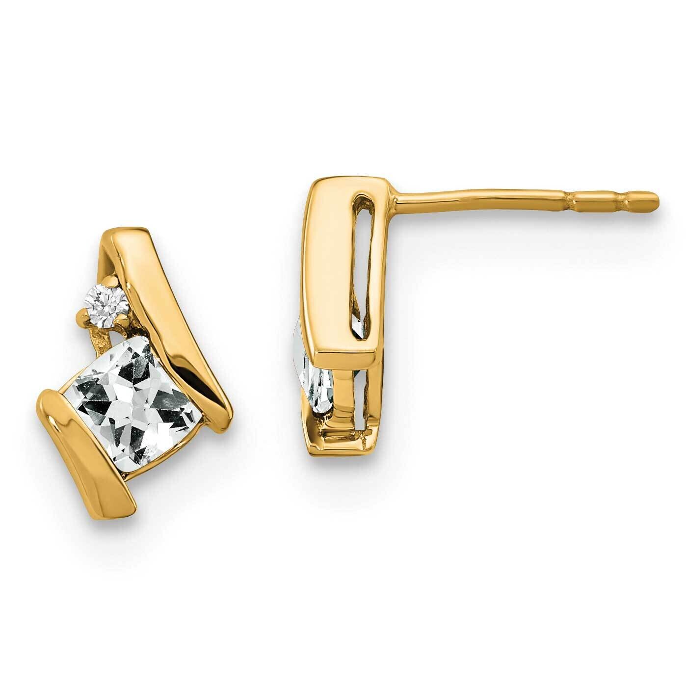 Cushion White Topaz Diamond Earrings 10k Gold EM7398-WT-003-1YA, MPN: EM7398-WT-003-1YA,