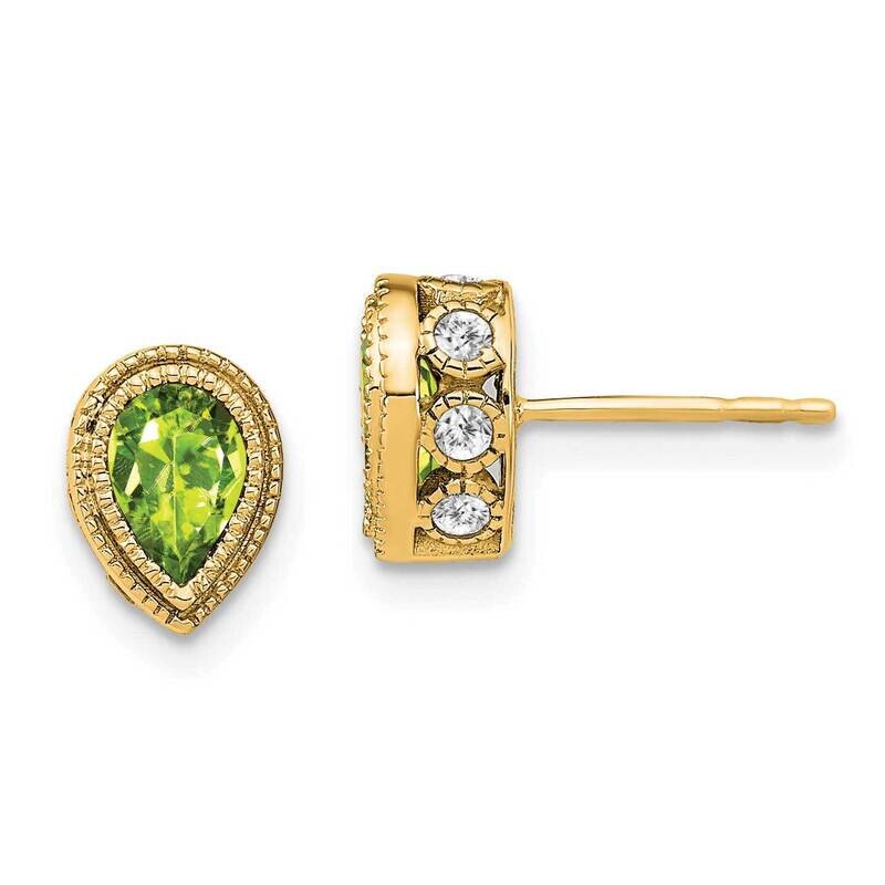 Pear Peridot Diamond Earrings 14k Gold EM7094-PE-032-YA, MPN: EM7094-PE-032-YA, 191101840722